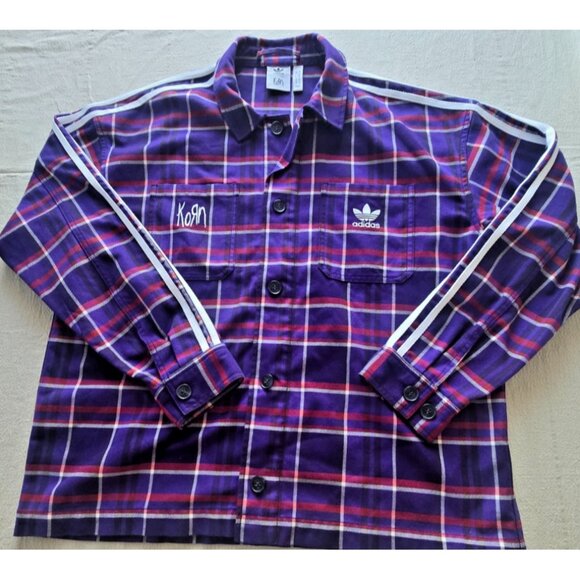 NWOT Authentic Men's Adidas x Korn Heavy Duty Plaid Flannel Overshirt (M) - Picture 1 of 16